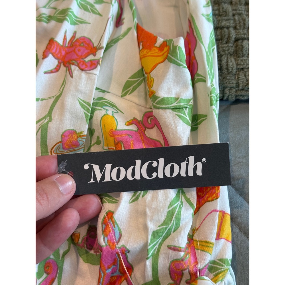 ModCloth Womens 2X Novelty Lobster Monkey Print Cotton Fit Flare Midi Dress NEW - Picture 7 of 8